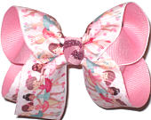Medium Ballerinas on White over Pink Double Layer Overlay Bow